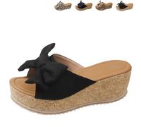 Genérico 2026 New Women's High Heeled Bow-Knot Platform Wedge Sandals, Anti-Slip Thick Sole Slingback Open Toe Dressy Summer Sandals (Black,43)