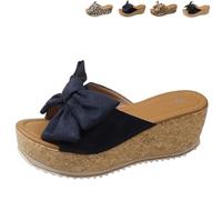 Genérico 2026 New Women's High Heeled Bow-Knot Platform Wedge Sandals, Anti-Slip Thick Sole Slingback Open Toe Dressy Summer Sandals (Blue,37)