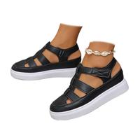 Genérico 2026 New Women's Hollow Out Breathable Platform Wedge Sandals Adjustable Strap Sports Comfortable Shoes Arch Support Closed Toe Shoes (Black,38)