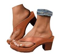 Genérico 2026 New Women's Orthopedic Arch Support Chunky Heel Sandals, Comfortable Orthopedic Slip-On Open Toe Heeled Flip Flops,Casual Wedge Thong Sandals (Brown,39)