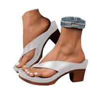 Genérico 2026 New Women's Orthopedic Arch Support Chunky Heel Sandals, Comfortable Orthopedic Slip-On Open Toe Heeled Flip Flops,Casual Wedge Thong Sandals (Silver,42)