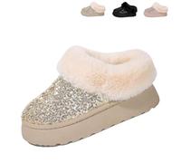 Genérico 2026 New Women's Platform Glitter Sequin Flat Slippers Winter Snow Boots Fuzzy Fluffy Lined Slippers And Outdoor Comfy Warm (Gold,41)