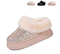 Genérico 2026 New Women's Platform Glitter Sequin Flat Slippers Winter Snow Boots Fuzzy Fluffy Lined Slippers And Outdoor Comfy Warm (Pink,43)