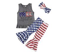 Genérico 2026 Niñas Pequeñas Conjunto Veraniego Independence Day Sin Mangas Borla Camiseta Corto Pantalón Diadema 3 Piezas Traje Elegante (Grey, 2 Years)