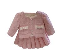 Genérico 2026 Niñas pequeñas de manga larga temperamento pequeña fragancia abrigo niña traje moda rosa pantalones cortos 2 uds trajes (6-12 Months)