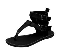 Genérico 2026 Novedad de verano, zapatos de tacón bajo con para los dedos de los pies, zapatos romanos para mujer, Sandalias planas altas con hebilla de cinturón cómodas a la moda (Black, 40)