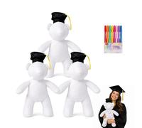 Genérico 2026 Nuevo Oso para firmas de graduación, Peluche graduación Blanco de 40 cm con Birrete Negro y 12 rotuladores de Colores, graduacións (3pcs)