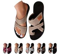Genérico 2026 Orthopedic Sandals for Women Beach Slip On Flip Flops Comfortable Mesh Flats Casual Toe Ring Slippers (Khaki,39)