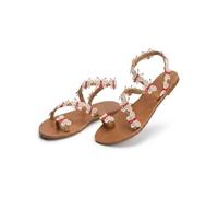 Genérico 2026 Orthopedic Summer Dressy Sandals Flats Pearl And Rhinestone Boho Sandals For Women Flops Elegant Bridal Sandal Bohemian Lace Flower Beach Flip (Red 1,38)
