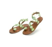 Genérico 2026 Orthopedic Summer Dressy Sandals Flats Pearl And Rhinestone Boho Sandals For Women Flops Elegant Bridal Sandal Bohemian Lace Flower Beach Flip (Green 3,41)