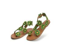 Genérico 2026 Orthopedic Summer Dressy Sandals Flats Pearl And Rhinestone Boho Sandals For Women Flops Elegant Bridal Sandal Bohemian Lace Flower Beach Flip (Green 2,38)