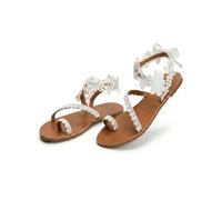 Genérico 2026 Orthopedic Summer Dressy Sandals Flats Pearl And Rhinestone Boho Sandals For Women Flops Elegant Bridal Sandal Bohemian Lace Flower Beach Flip (White,39.5)