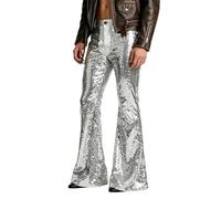 Genérico 2026 - Pantalón acampanado metálico brillante para hombre, leggings retro de los años 70 y 80 con patas de elefante, pantalón disco de moda para carnaval Clubwear Disco, plata, M