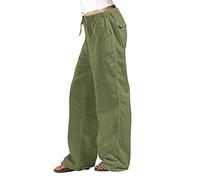 Genérico 2026 Pantalones Mujer Verano Ligero Pantalones Cortos Largos Fluidos Cintura Elástica Con Bolsillos Ropa Elegante Casual Pantalones de Playa Color Sólido Casual Pantalones Corredores Pants