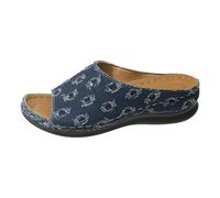 Genérico 2026 Pantofole da sandalo con tacco inclinato di grandi dimensioni da spiaggia in denim patchwork estivo da donna