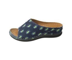 Genérico 2026 Pantofole da sandalo con tacco inclinato di grandi dimensioni da spiaggia in denim patchwork estivo da donna