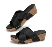Genérico 2026 Platform Wedge Cork Sandals Open Toe Slip on Womens Slide Sandals Summer Platform Wide Width Mules Sandals Women's Criss Cross Platform Wedge Sandals (Black,37)