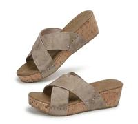 Genérico 2026 Platform Wedge Cork Sandals Open Toe Slip on Womens Slide Sandals Summer Platform Wide Width Mules Sandals Women's Criss Cross Platform Wedge Sandals (Beige,39)