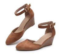 Genérico 2026 Pointed Toe Platform Wedge Sandals Ankle Strap Heeled Espadrilles Sandals Ladies Comfortable Summer Dressy Shoes for Beach Wedding Dressy Spring Summer Shoes (Brown,38)