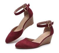Genérico 2026 Pointed Toe Platform Wedge Sandals Ankle Strap Heeled Espadrilles Sandals Ladies Comfortable Summer Dressy Shoes for Beach Wedding Dressy Spring Summer Shoes (Red,38)