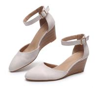 Genérico 2026 Pointed Toe Platform Wedge Sandals Ankle Strap Heeled Espadrilles Sandals Ladies Comfortable Summer Dressy Shoes for Beach Wedding Dressy Spring Summer Shoes (White,41)