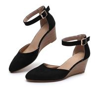 Genérico 2026 Pointed Toe Platform Wedge Sandals Ankle Strap Heeled Espadrilles Sandals Ladies Comfortable Summer Dressy Shoes for Beach Wedding Dressy Spring Summer Shoes (Black,42)