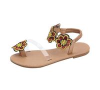 Genérico 2026 Sandalias planas de flores de tamaño para mujer Sandalias de playa con banda elástica estilo turístico con borde