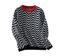 Genérico 2026 Suéter de Punto Informal con Mangas largas Cuello y patrón Ondulado para otoño e Invierno Femenino (Black, S)