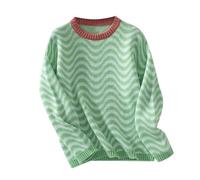 Genérico 2026 Suéter de Punto Informal con Mangas largas Cuello y patrón Ondulado para otoño e Invierno Femenino (Green, L)