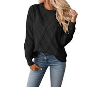 Genérico 2026 Suéter Holgado con patrón de Cuello Tejido Informal y Elegante para Uso Diario en otoño e Invierno confeccionado con Texturizado (Black, XL)