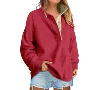Genérico 2026 Sweatshirt for Women Oversized Casual Long Sleeve Button Henley Neck Pullover Tops Fashion Outfits Clothes (Red,L)