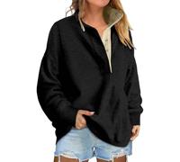 Genérico 2026 Sweatshirt for Women Oversized Casual Long Sleeve Button Henley Neck Pullover Tops Fashion Outfits Clothes (Black,L)