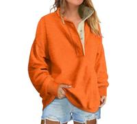 Genérico 2026 Sweatshirt for Women Oversized Casual Long Sleeve Button Henley Neck Pullover Tops Fashion Outfits Clothes (Orange,S)
