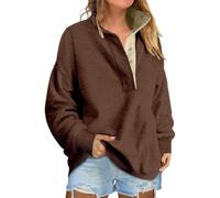 Genérico 2026 Sweatshirt for Women Oversized Casual Long Sleeve Button Henley Neck Pullover Tops Fashion Outfits Clothes (Brown,S)