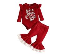 Genérico 2026 Traje Navideño para Bebé Recién Nacido Mi Primera Navidad Pantalones Campana Ropa Festiva Infantil (Red, 6-9 Months)