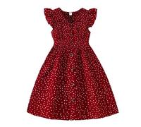 Genérico 2026 verano casual sin mangas para niñas, corte trapecio, abotonado, dobladillo con volantes, rayas, 8 a 12 años, Ladrillo rojo, 9-10 Años