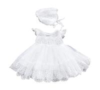 Genérico 2026 Vestido Bautismo niñas recién Nacidas Tul Ganchillo Encaje Infantil Falda Burbuja Mangas Volantes Cuello (White, 0-3 Months)