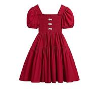 Genérico 2026 Vestido Bohemio Veraniego con Bolsillos Laterales y Mangas para niñas (Red, 5-6 Years)