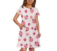 Genérico 2026 Vestido Casual Manga Corta Estampado Floral para Niñas Juego Volantes Bolsillos Laterales (4-5 Years)
