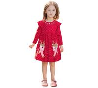 Genérico 2026 Vestido con Estampado de Dibujos Animados para niñas, Vestido de Fiesta de Invierno, Vestido Informal de Manga Larga para niñas pequeñas (Red, 4)