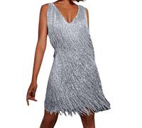 Genérico 2026 Vestido con Flecos Vestido Disco de los años 70 Vestido de Mujer de los años 20 (Grey, S)
