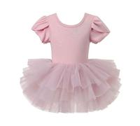 Genérico 2026 Vestido de Ballet niñas Falda Malla tutú Manga Corta Detalle imitación Espalda presentaciones Baile (3-4 Years)