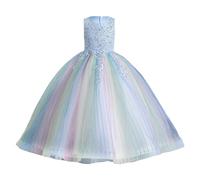 Genérico 2026 Vestido Elegante de Malla para Niña con Capas y Cinturón Ajustable Ocasión Especial (Sky Blue, 3-4 Years)