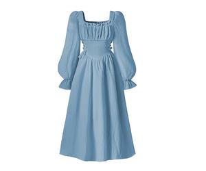 Genérico 2026 Vestido Francés Elegante para Niña con Escote Cuadrado Mangas y Corte Que Define Cintura Ideal Ocasiones Formales Otoño (Blue, 8-9 Years)
