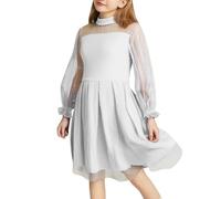Genérico 2026 Vestido Infantil Femenino de Tul Bicolor con Mangas largas para niñas (White, 5-6 Years)