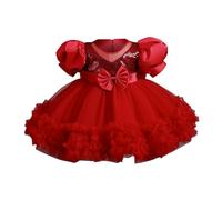 Genérico 2026 Vestido Infantil Floreado con Volantes Tul Bordado y para Ceremonia Nupcial Pasarela Aniversario tutú Festivo (Red, 12-18 Months)