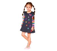 Genérico 2026 Vestido Infantil Manga Larga con Estampado arcoíris Corte en A y Dos Bolsillos Laterales para niñas pequeñas (Blue, 6-7 Years)