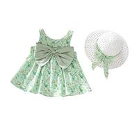 Genérico 2026 Vestido Princesa para niñas pequeñas sin Mangas Falda Floral vaporosa con Tirantes Ajustables y Sombrero Elegante (Green, 12-18 Months)