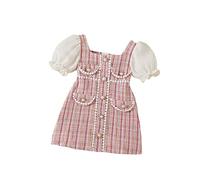 Genérico 2026 Vestido Princesa Patchwork Plaid Manga Corta para Bebé Niña Pequeña (Red, 5-6 Years)