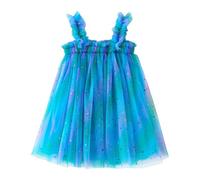 Genérico 2026 Vestido Princesa Tul Gasa para Niñas con Mangas Largas Bordado Estrella Luna Elegante (Blue, 18-24 Months)
